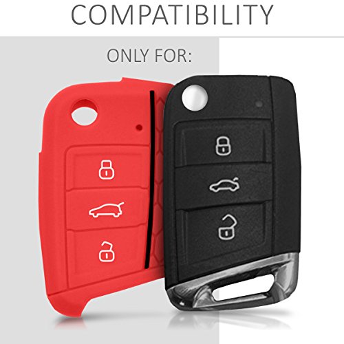 kwmobile Funda de Silicona Compatible con VW Golf 7 MK7 Llave de Coche de 3 Botones - Carcasa Suave de Silicona - Case Mando de Auto Rojo