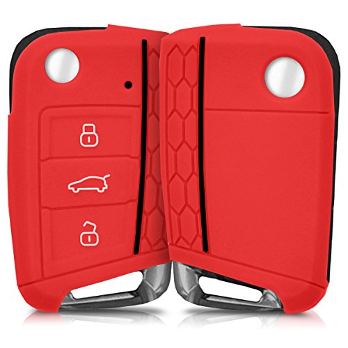 kwmobile Funda de Silicona Compatible con VW Golf 7 MK7 Llave de Coche de 3 Botones - Carcasa Suave de Silicona - Case Mando de Auto Rojo