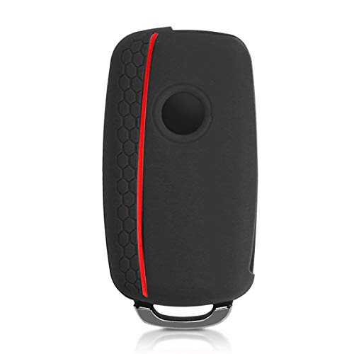 kwmobile Funda de Silicona Compatible con VW Skoda Seat Llave de Coche de 3 Botones - Carcasa Suave de Silicona - Case Mando de Auto Negro/Rojo