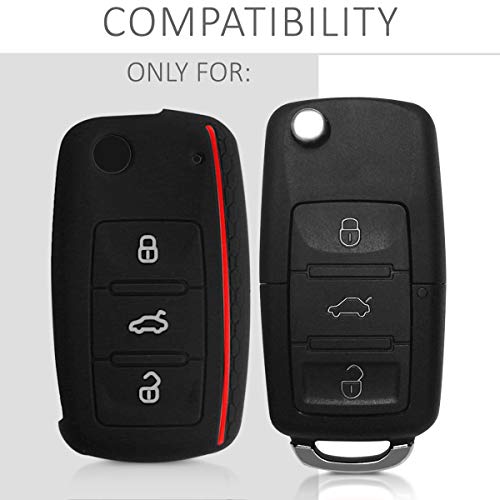kwmobile Funda de Silicona Compatible con VW Skoda Seat Llave de Coche de 3 Botones - Carcasa Suave de Silicona - Case Mando de Auto Negro/Rojo