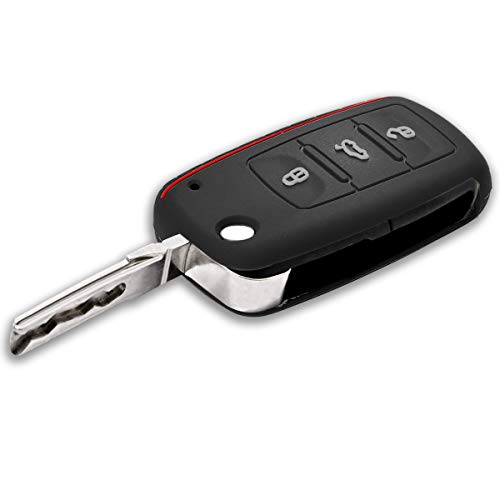 kwmobile Funda de Silicona Compatible con VW Skoda Seat Llave de Coche de 3 Botones - Carcasa Suave de Silicona - Case Mando de Auto Negro/Rojo kwmobile Funda de Silicona Compatible con VW Skoda Seat Llave de Coche de 3 Botones - Carcasa Suave de Silicona - Case Mando de Auto Negro/Rojo