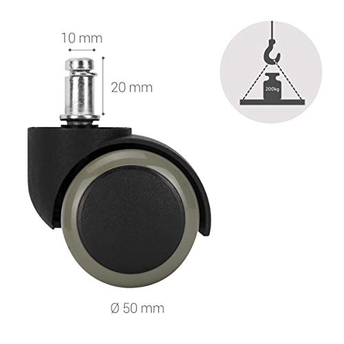 kwmobile Navaris Ruedas para Silla de Oficina de 10MM - Set de 5 Ruedas de 50MM de diámetro - Ruedas de Repuesto giratorias de Goma Anti rayaduras - Gris kwmobile Navaris Ruedas para Silla de Oficina de 10MM - Set de 5 Ruedas de 50MM de diámetro - Ruedas de Repuesto giratorias de Goma Anti rayaduras - Gris