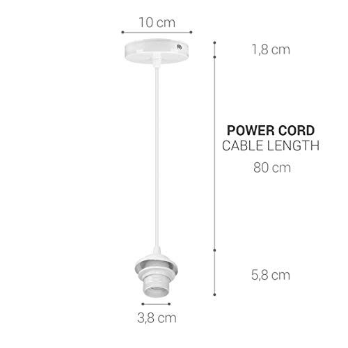 kwmobile Portalámparas E27 de 90 CM con soporte de techo - Lámpara para techo con cable blanco - Lámpara colgante con fijación para el techo