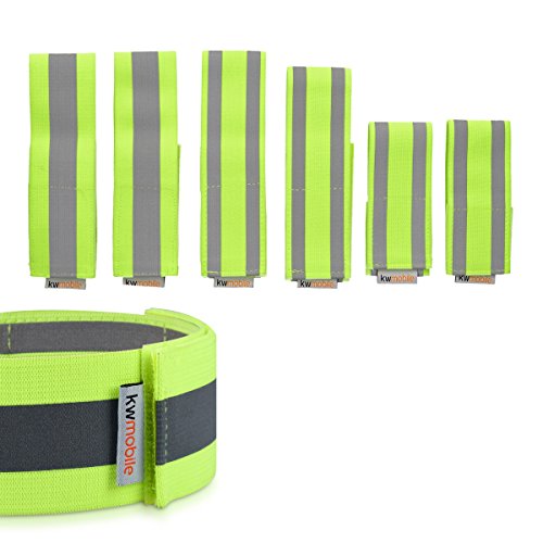 kwmobile Set de 6 Cintas Reflectantes - Banda Reflectante neón de Alta Visibilidad para Actividades Deportivas - Tira Fluorescente Ajustable EN13356