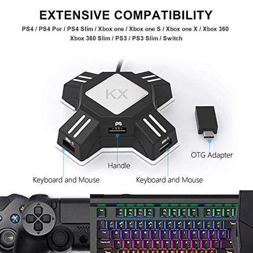 KX Mouse Keyboard Converter, Game Controller Adapter para USB 2.0 Mouse Adaptador de teclado ratón Compatible con PS4 / Xbox One / Nintendo Switch / PS3 / Xbox360 / Xbox360 Slim