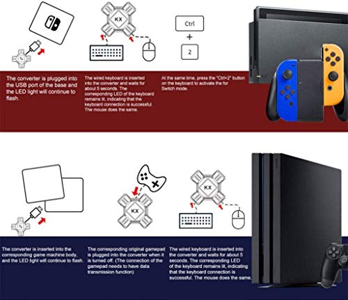 KX Mouse Keyboard Converter, Game Controller Adapter para USB 2.0 Mouse Adaptador de teclado ratón Compatible con PS4 / Xbox One / Nintendo Switch / PS3 / Xbox360 / Xbox360 Slim