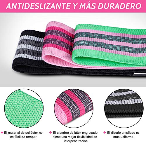 KYG Bandas Elásticas Musculación, Elásticos de Fitness con 3 Niveles de Resistencia y Antideslizantes, para Ejercicios Glúteos Brazos y Piernas, Ideal para Crossfitness Yoga Pilates Rutina HIIT