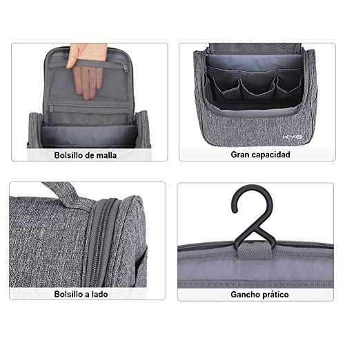 KYG Bolsa de Aseo Colgante Organizador Cosmético de Viaje Ducha Bolsa de Baño para Hombres Mujeres Resistente al Agua Gris KYG Bolsa de Aseo Colgante Organizador Cosmético de Viaje Ducha Bolsa de Baño para Hombres Mujeres Resistente al Agua Gris