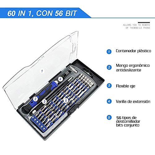 KYG Juego de Destornilladores Profesional con 56 Puntas Magnética Kit de Herramientas de Reparación para Reparar Smartphone Laptops Xbox Cámara Reloj Gafas KYG Juego de Destornilladores Profesional con 56 Puntas Magnética Kit de Herramientas de Reparación para Reparar Smartphone Laptops Xbox Cámara Reloj Gafas