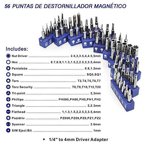 KYG Juego de Destornilladores Profesional con 56 Puntas Magnética Kit de Herramientas de Reparación para Reparar Smartphone Laptops Xbox Cámara Reloj Gafas