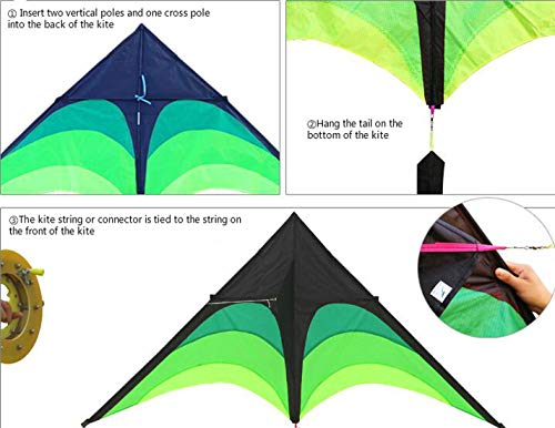 KYHS Cometa de gran tamaño para deportes al aire libre diversión educación suministros una cometa con un ancho de 2 metros y una altura de 1 metro, con una cola negra y verde de 10 metros