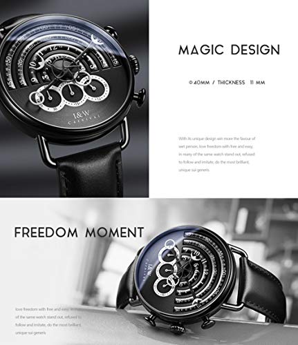 KYLINDRE Reloj de Moda, Mens Relojes único Cool diseño Creativo Cronógrafo Deporte Impermeable rotación de Cuarzo Concepto Reloj de Pulsera,K1