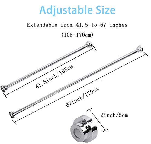 KZGRIT Barra de cortina de ducha, acero inoxidable, sin perforación y óxido, antideslizante, barra telescópica extensible para clóset, baño, ventanas o puertas (105-170cm)