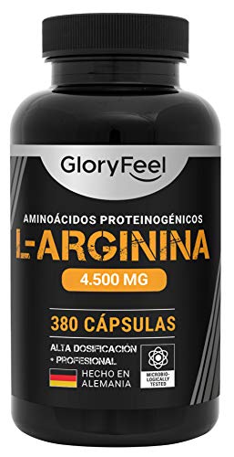 L Arginina Pura 4500mg - 380 Cápsulas - L-Arginina HCL Natural y Sin Aditivos - Suplemento deportivo con 4500mg de L-Arginina HCL (3750mg arginina pura)