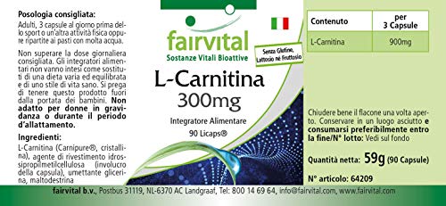 L-Carnitina 300mg - VEGANA - Carnipure líquida encapsulada - Dosis elevada - Ayuda en la pérdida de peso - 90 Cápsulas - Calidad Alemana