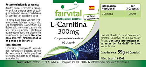 L-Carnitina 300mg - VEGANA - Carnipure líquida encapsulada - Dosis elevada - Ayuda en la pérdida de peso - 90 Cápsulas - Calidad Alemana