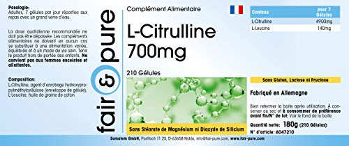L-Citrulina 700mg - Polvo encapsulado - Vegana - 210 Cápsulas