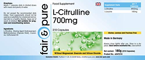 L-Citrulina 700mg - Polvo encapsulado - Vegana - 210 Cápsulas