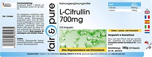 L-Citrulina 700mg - Polvo encapsulado - Vegana - 210 Cápsulas