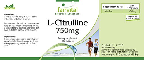 L-Citrulina 750mg - VEGANA - Dosis elevada - - Aminoácido - 180 Cápsulas - Calidad Alemana