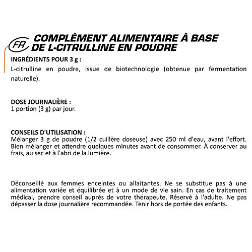 L-CITRULINA EN POLVO * 83 raciones / 250 g * Vasodilatador, recuperación después del ejercicio físico, rendimiento * Garantía de satisfacción o reembolso * Fabricado en Francia L-CITRULINA EN POLVO * 83 raciones / 250 g * Vasodilatador, recuperación después del ejercicio físico, rendimiento * Garantía de satisfacción o reembolso * Fabricado en Francia