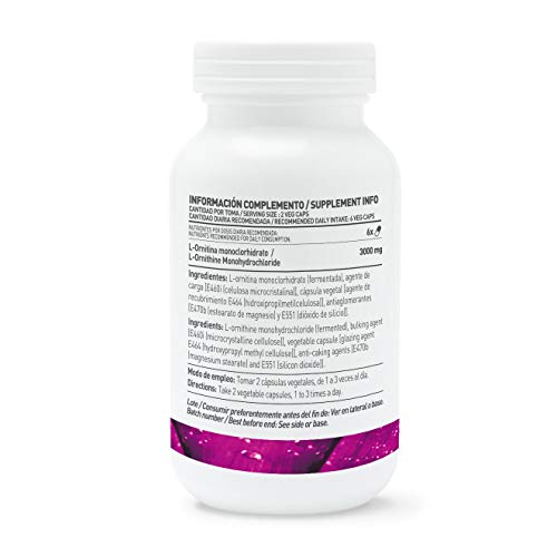 L-Ornitina de HSN | 500mg | Aminoácido para el Metabolismo del Deportista, Apto Vegano, Sin Gluten, Sin Lactosa, 120 Cápsulas Vegetales