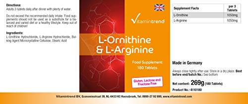 L-Ornitina & L-Arginina -180 Comprimidos - Vegana - Altamente dosificado