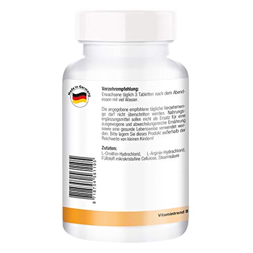 L-Ornitina & L-Arginina -180 Comprimidos - Vegana - Altamente dosificado L-Ornitina & L-Arginina -180 Comprimidos - Vegana - Altamente dosificado
