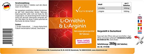 L-Ornitina & L-Arginina -180 Comprimidos - Vegana - Altamente dosificado