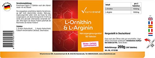 L-Ornitina & L-Arginina -180 Comprimidos - Vegana - Altamente dosificado L-Ornitina & L-Arginina -180 Comprimidos - Vegana - Altamente dosificado