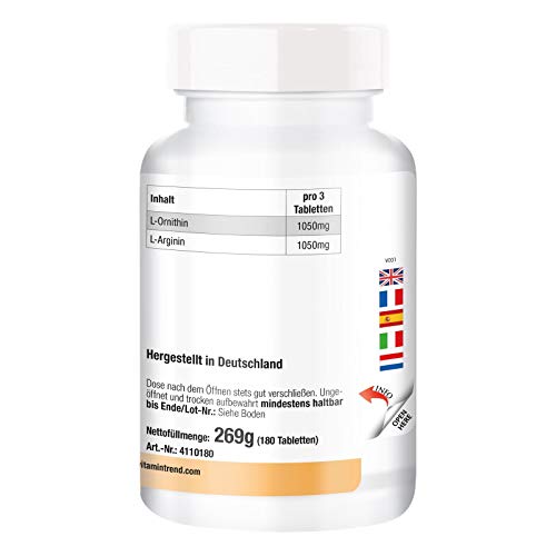 L-Ornitina & L-Arginina -180 Comprimidos - Vegana - Altamente dosificado L-Ornitina & L-Arginina -180 Comprimidos - Vegana - Altamente dosificado