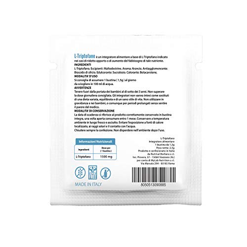 L-Triptófano 1500 mg. 48 sobres de polvo. Vegano Sin Lactosa ni Gluten. Complemento alimenticio de aminoácidos esenciales. Sabor a naranja