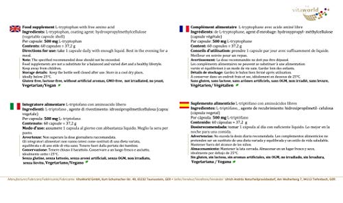 L-Triptófano 500mg 60 Cápsulas Vita World Farmacia Alemania - Serotonina - Aminoácidos