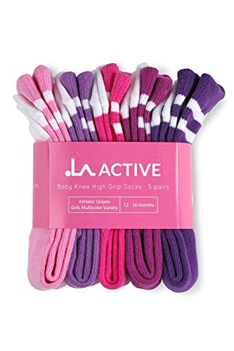 LA Active Calcetines Altos Rodilla Antideslizantes - 5 Pares - para Bebé Niños Niñas Infantil - Algodón (Niñas Rayas Atléticas Variedad Multicolor, 6-12 Meses) LA Active Calcetines Altos Rodilla Antideslizantes - 5 Pares - para Bebé Niños Niñas Infantil - Algodón (Niñas Rayas Atléticas Variedad Multicolor, 6-12 Meses)