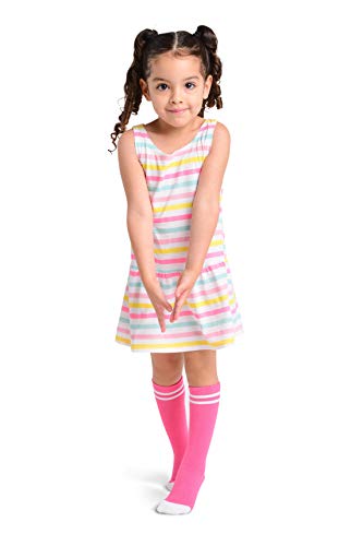 LA Active Calcetines Altos Rodilla Antideslizantes - 5 Pares - para Bebé Niños Niñas Infantil - Algodón (Niñas Rayas Atléticas Variedad Multicolor, 6-12 Meses)