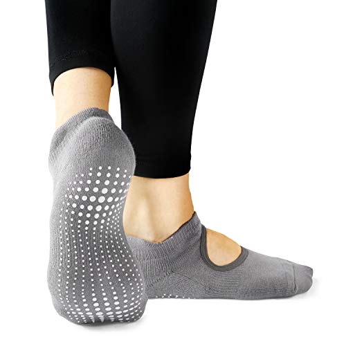 LA Active Calcetines Antideslizantes - 1 Par - Para Yoga Pilates Ballet Barre Mujer Hombre - Ballet (Gris, 37-40 EU)