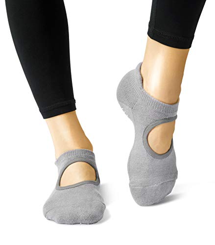 LA Active Calcetines Antideslizantes - 2 Pares - Para Yoga Pilates Ballet Barre Mujer Hombre - Ballet (Gris y Negro, 34-37 EU)