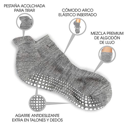 LA Active Calcetines Antideslizantes - 2 Pares - Para Yoga Pilates Ballet Barre Mujer Hombre (Gris y Negro, 44-47 EU)