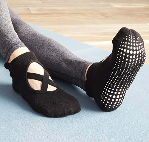 LA Active Calcetines Antideslizantes - 2 Pares - Para Yoga Pilates Ballet Barre Mujer Hombre - Pointe (2x Negro, 37-40)