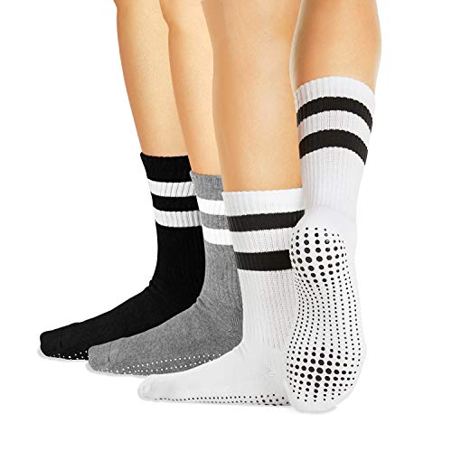 LA Active Calcetines Antideslizantes - 3 Pares - Para Yoga Pilates Ballet Barre Mujer Hombre Hospital - Crew (Blanco/Gris/Negro, 34-37 EU)