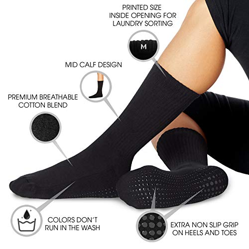 LA Active Calcetines Antideslizantes - 3 Pares - Para Yoga Pilates Ballet Barre Mujer Hombre Hospital - Crew (Gris/Antracita/Negro, 34-37 EU)