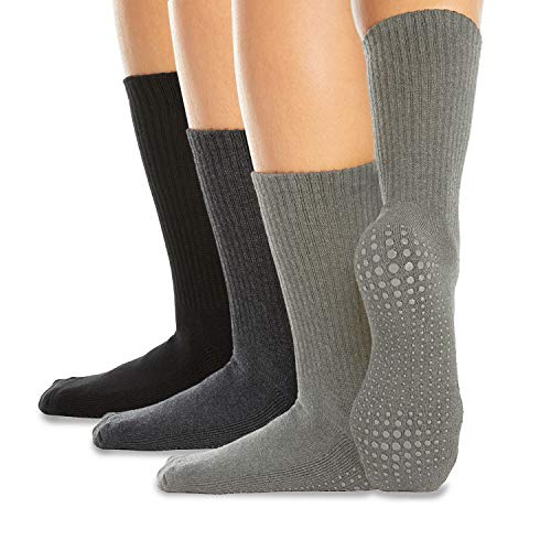 LA Active Calcetines Antideslizantes - 3 Pares - Para Yoga Pilates Ballet Barre Mujer Hombre Hospital - Crew (Gris/Antracita/Negro, 34-37 EU)