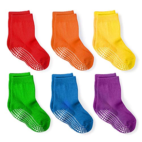 LA Active Calcetines Deportivos Antideslizantes - 6 Pares - Bebé Niño Pequeño Infante Recién Nacido Chicos Chicas Anti Deslizante/Patinazos (Arcoíris, 4-7 Años)