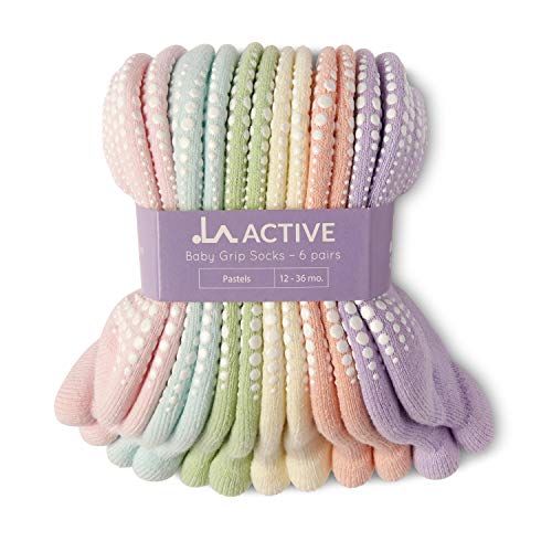 LA Active Tobillera Calcetines Antideslizantes - 6 Pares - para Bebé Niños Niñas Infantil Recién Nacido (Pasteles, 6-12 Meses)