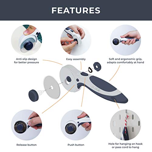 La Canilla Cutter Rotatorio Profesional de 45mm + 6 Cuchillas de para Cortar Telas de Costura, Manualidades, Patchwork Scrapbook y otros Materiales Cortador Circular Rotativo para Papel Kraft o Cuero La Canilla Cutter Rotatorio Profesional de 45mm + 6 Cuchillas de para Cortar Telas de Costura, Manualidades, Patchwork Scrapbook y otros Materiales Cortador Circular Rotativo para Papel Kraft o Cuero