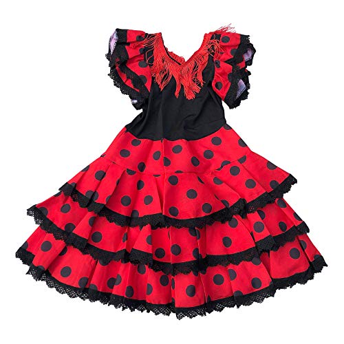 La Senorita Ropa Flamenco Niño Lujo Español Traje de Flamenca Chica/niños (Talla 12, 140-146 - 95 cm, 9/10 años)