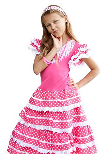 La Senorita Vestido Flamenco Español Traje de Flamenca Chica/niños Rosa Blanco