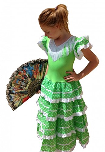 La Senorita Vestido Flamenco Español Traje de Flamenca Chica/niños Verde Lima (Talla 12, 140-146 - 95 cm, 9/10 años, Verde)