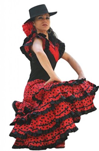 La Senorita Vestido Flamenco Español Traje de Flamenca para Mujer Negro Rojo