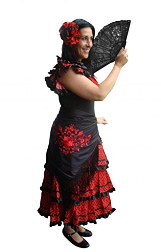 La Senorita Vestido Flamenco Español Traje de Flamenca para Mujer Negro Rojo